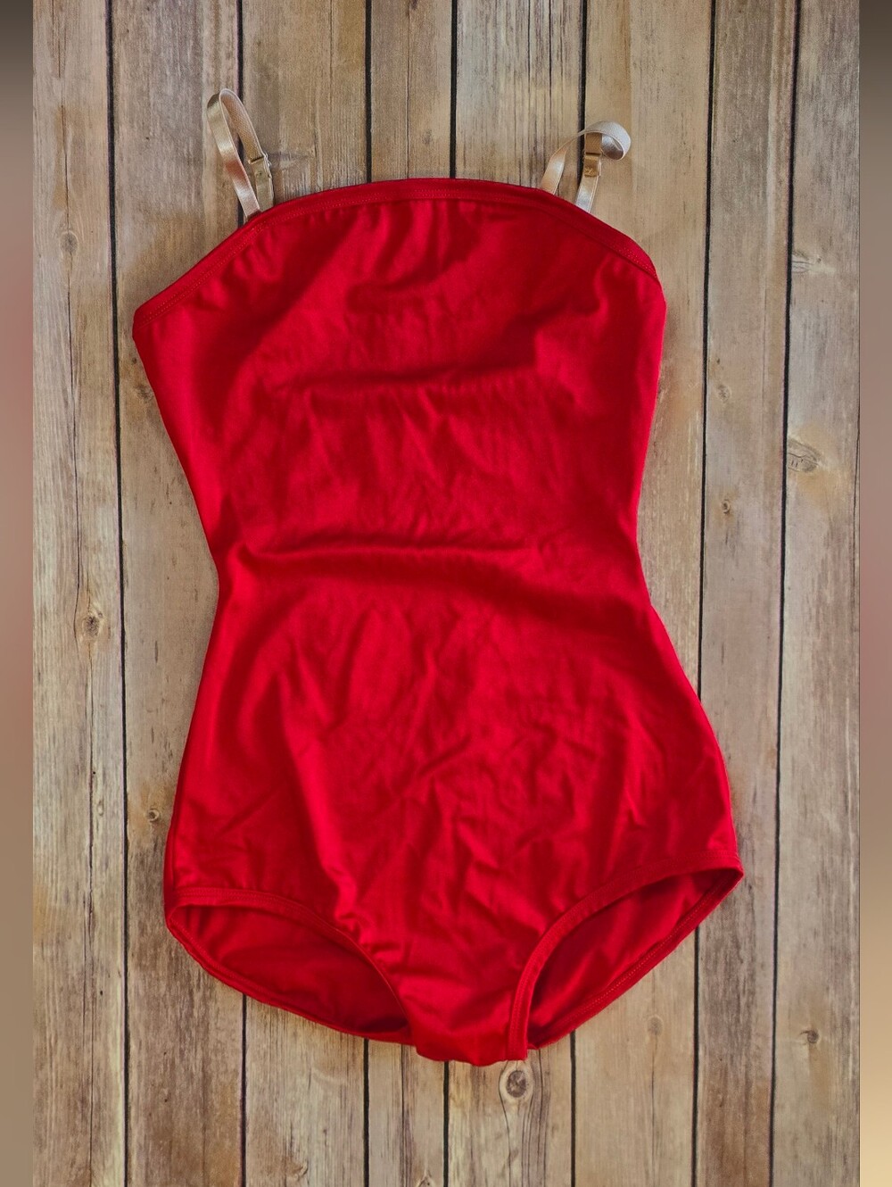 Red Leotard with Nude Adjustable Straps